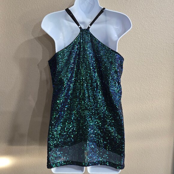 Iridescent Blue Green Sequin Halter Tank Top Size L | Party/Going Out - Picture 2 of 2